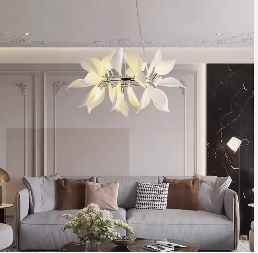 Éclosion White Ceramic and Chrome LED Chandelier