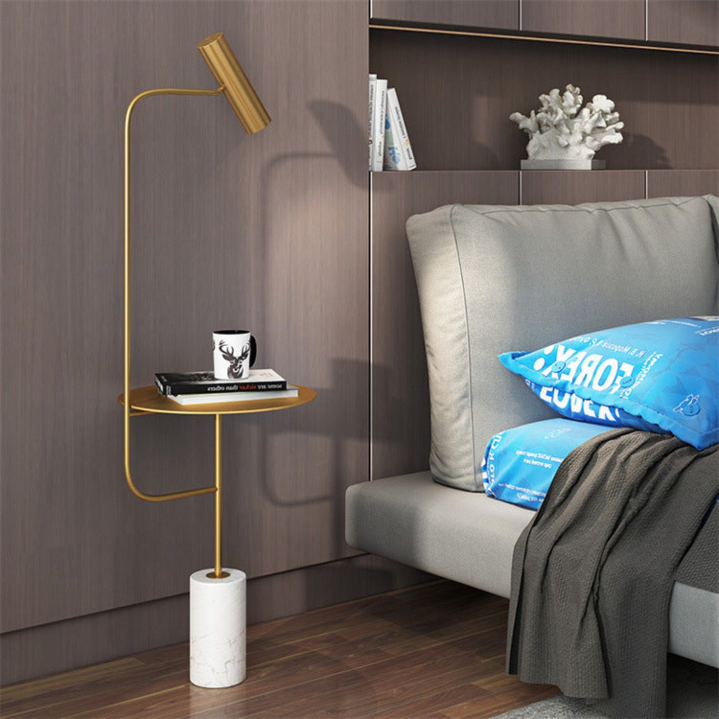 My Corner Marble Base and Gold Metal Incorporate small Table LED Floor Lamp