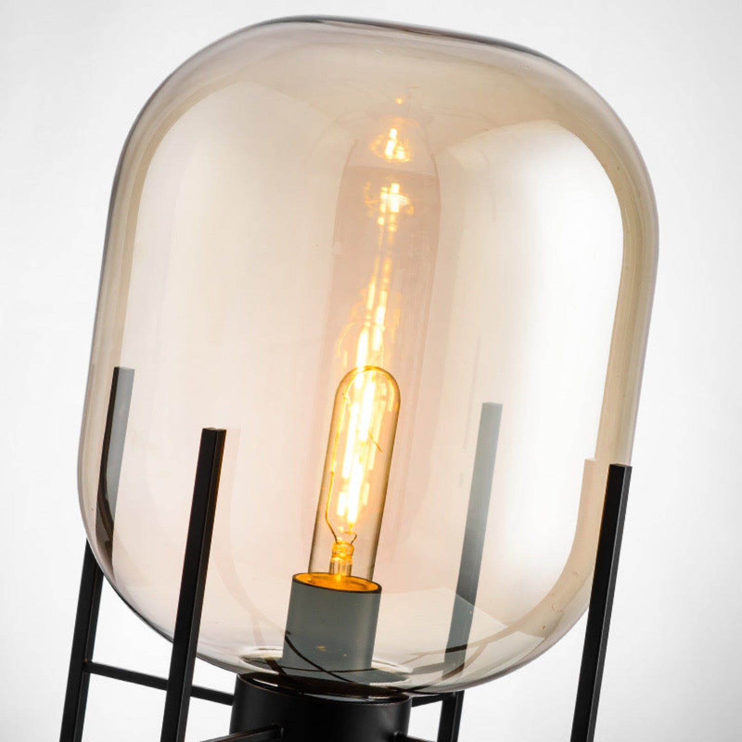 Nimbus A Modern Amber Glass Hot Air Ballon Shape on Black Metal Frame 18.90 Inch High