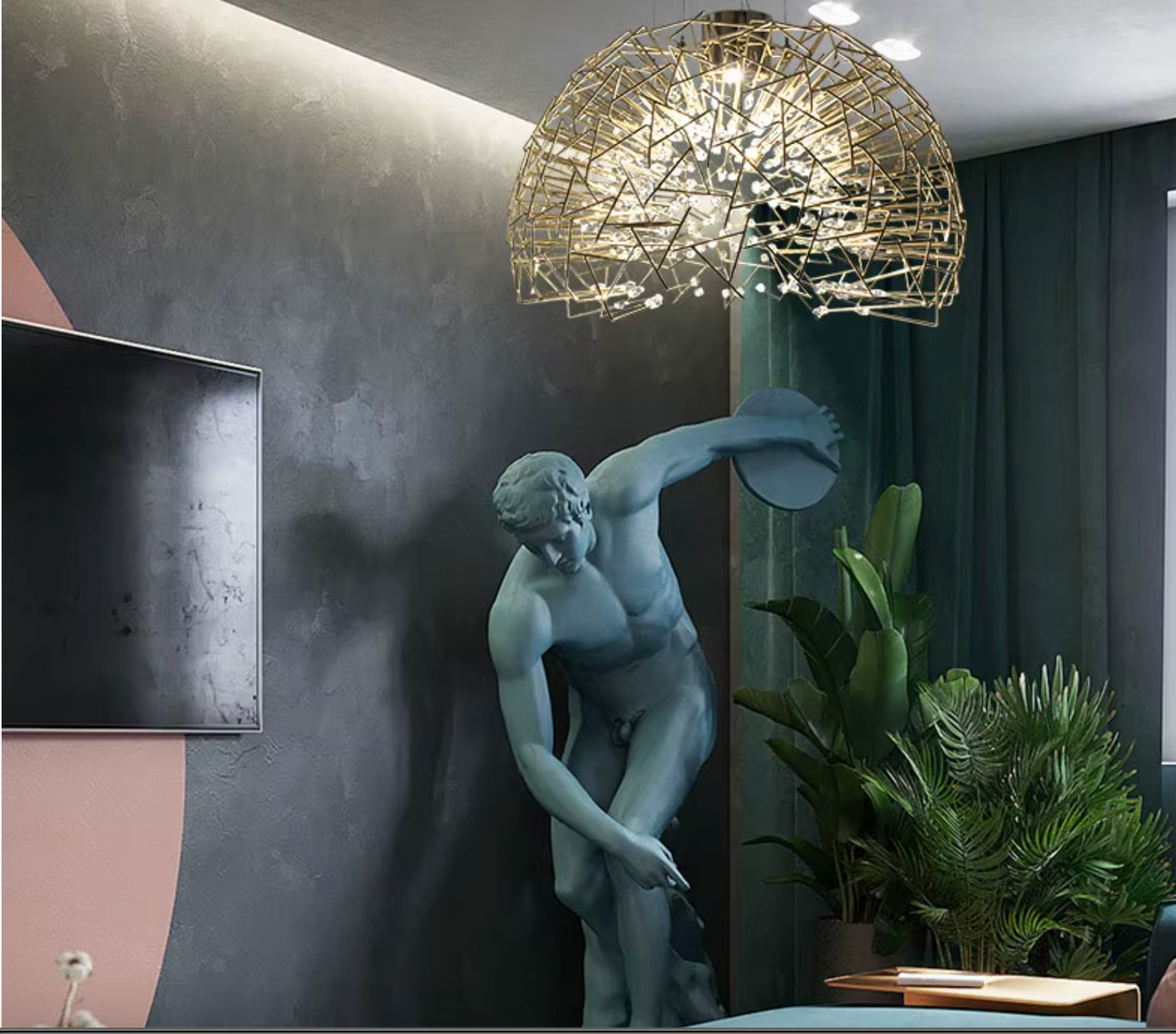 Pantheon Modern Luxury Metal and Crystal Spherical Natural Energy Pendant LED Chandelier