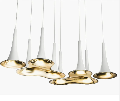 Rainfall Architectural White and Gold Flush Pendant Statement LED Chandelier