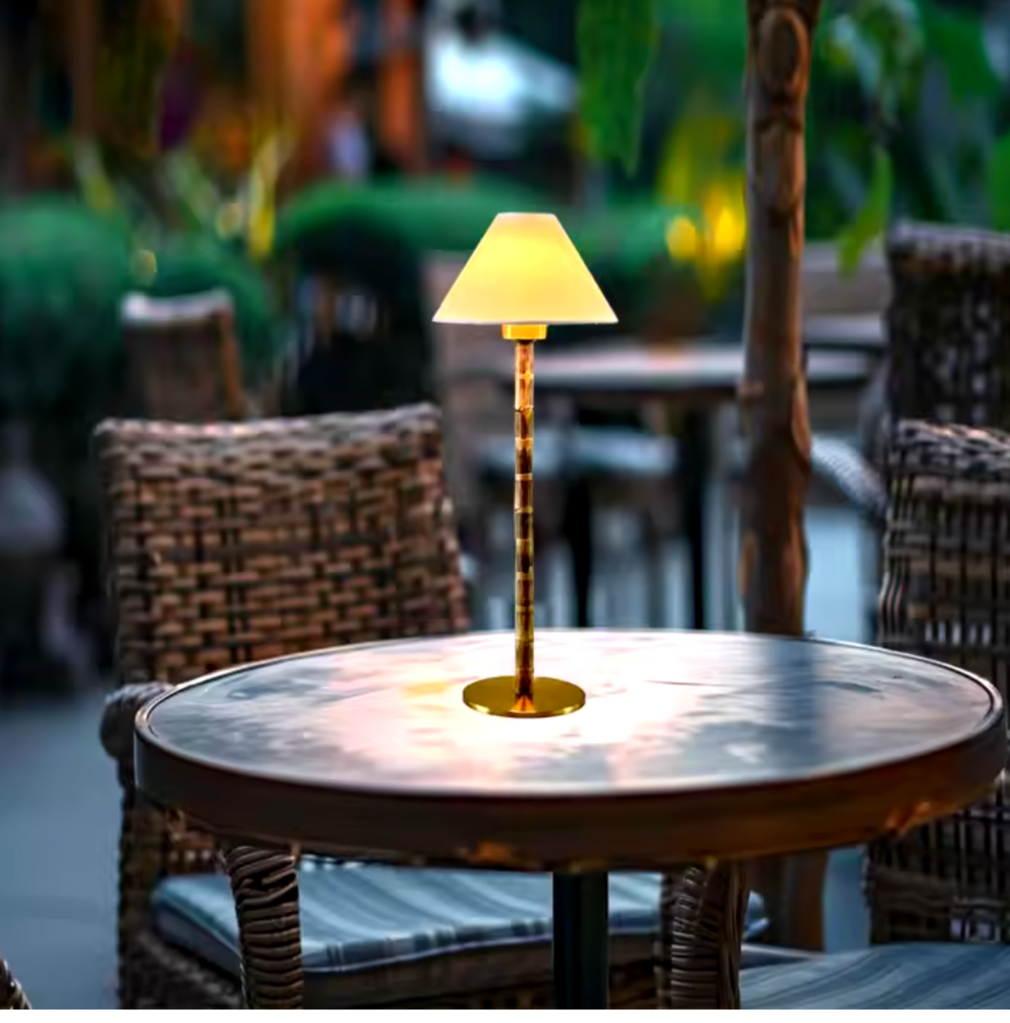 Athena C Organic Cordless Rechargeable Genuine Bamboo and Fabric Shade LED Table Lamp