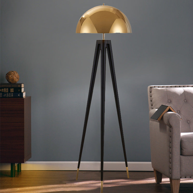 Zenith F Black Tripod With Gold Dome Shade Floor Lamp 165cm 65 Inch High