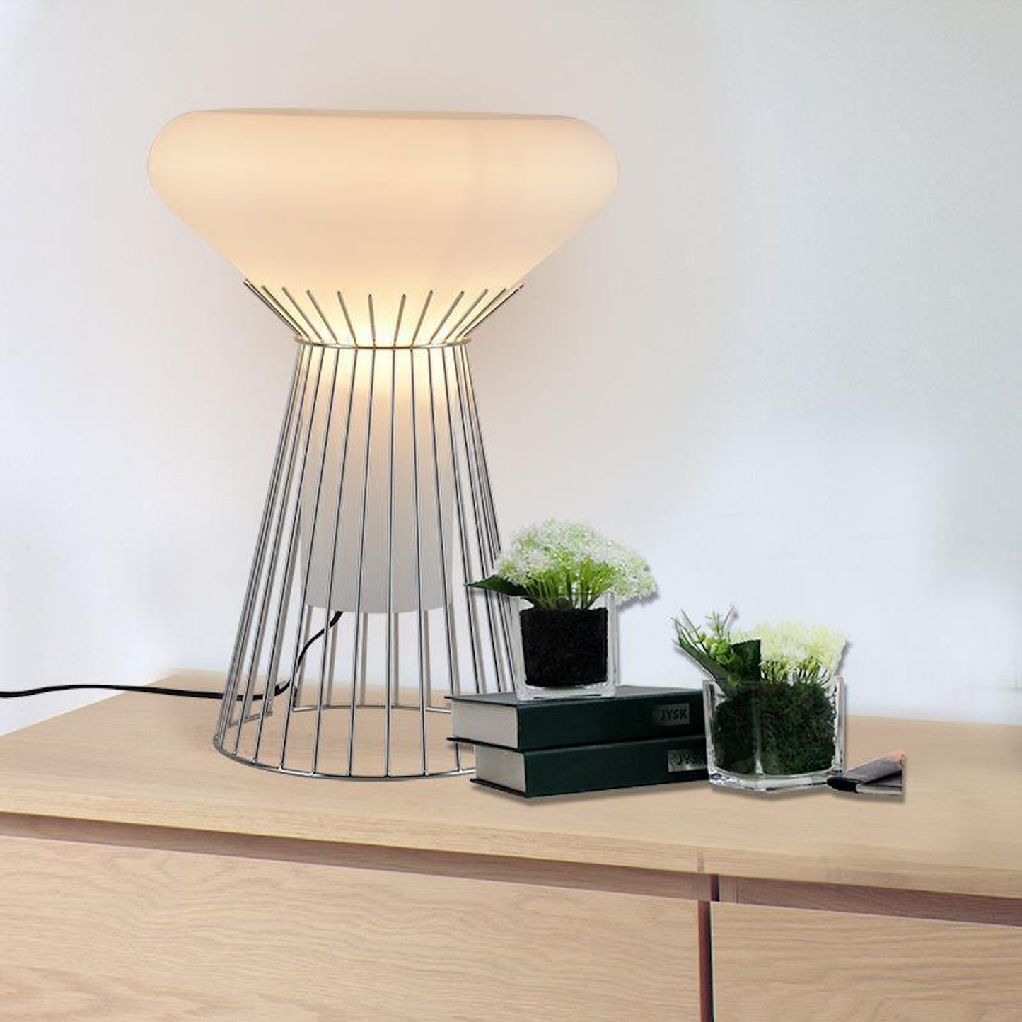 Vortex Frosted Glass Shade On Metal Cage Base Table Lamp 50cm 19.68 Inch High