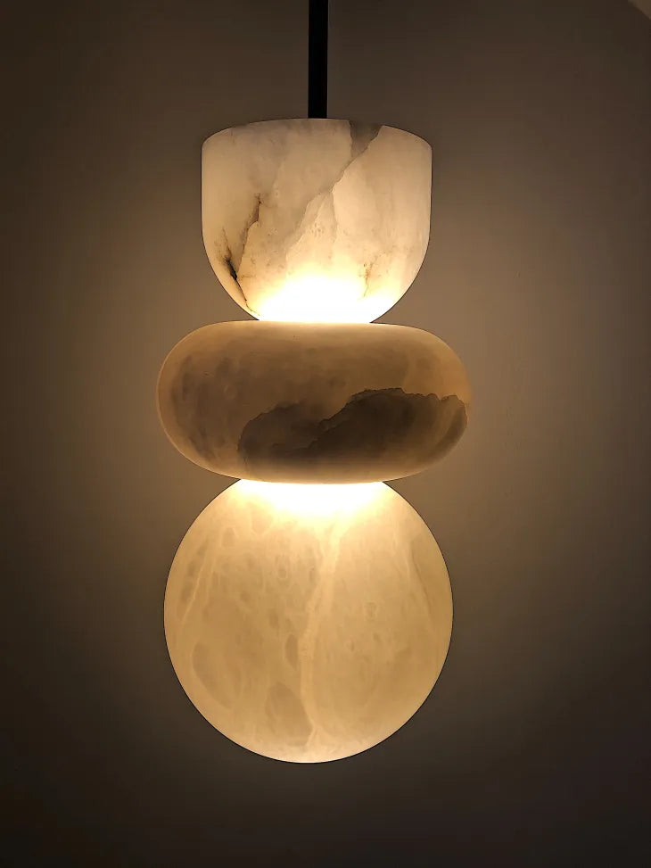 FORMA  Alabaster LED Chandelier Series with Metal Rod Mount THREE SHAPE 2 Sizes