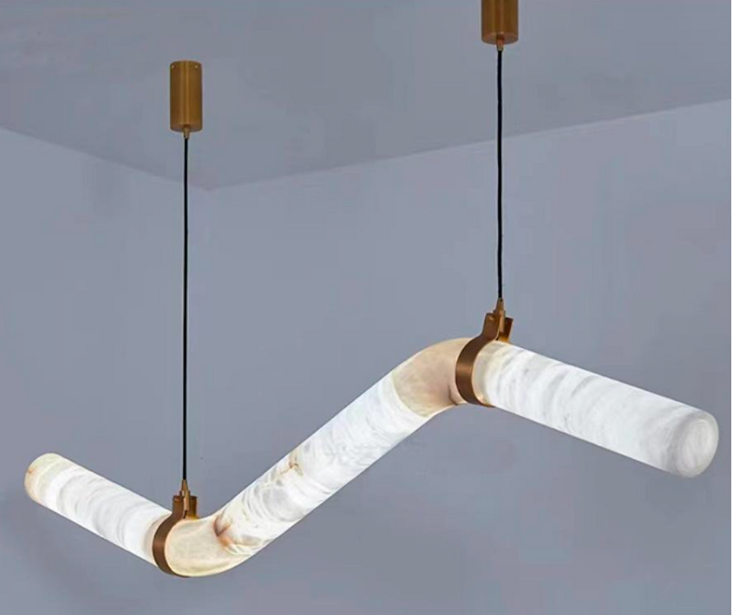 HORIZON ALABASTER AND METAL TUBULAR CHANDELIER IN 2 SIZES