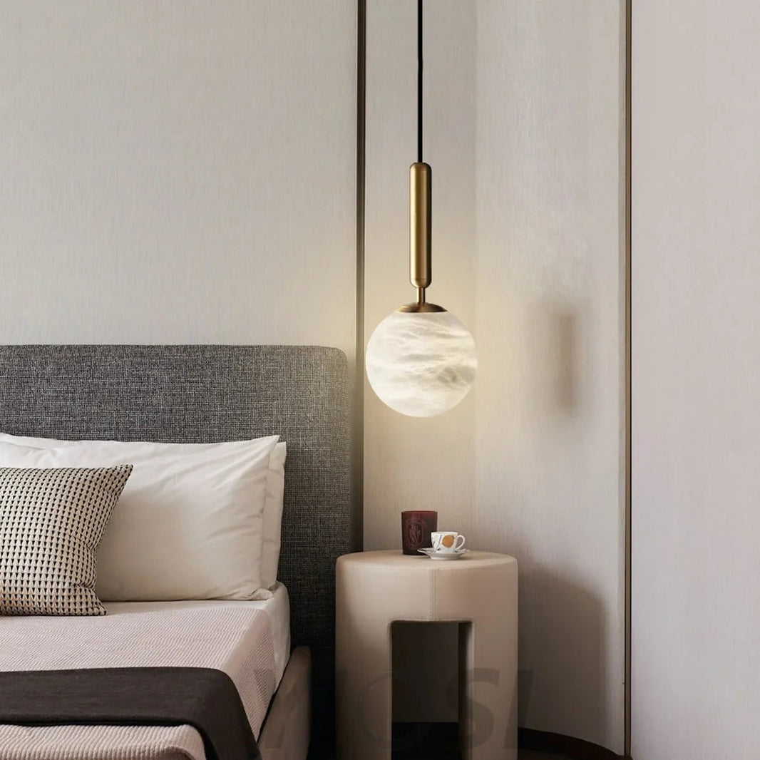 LUNA  Alabaster Ball LED Chandelier with Brass Pendant  2 sizes