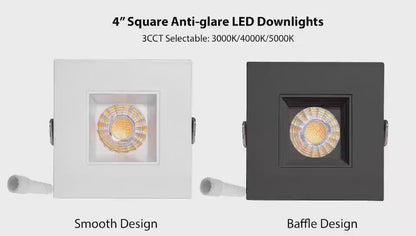 NexaSquare 2" & 4" Square Recessed LED Downlight, 5CCT Selectable, 500 Lumens, White Trim (6 Lights)