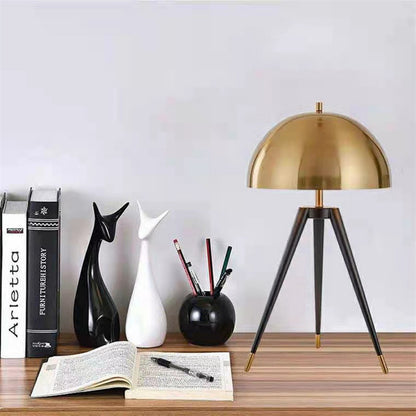 Zenith T Black Tripod With Gold Dome Shade Table  Lamp 65cm 25.60 Inch High